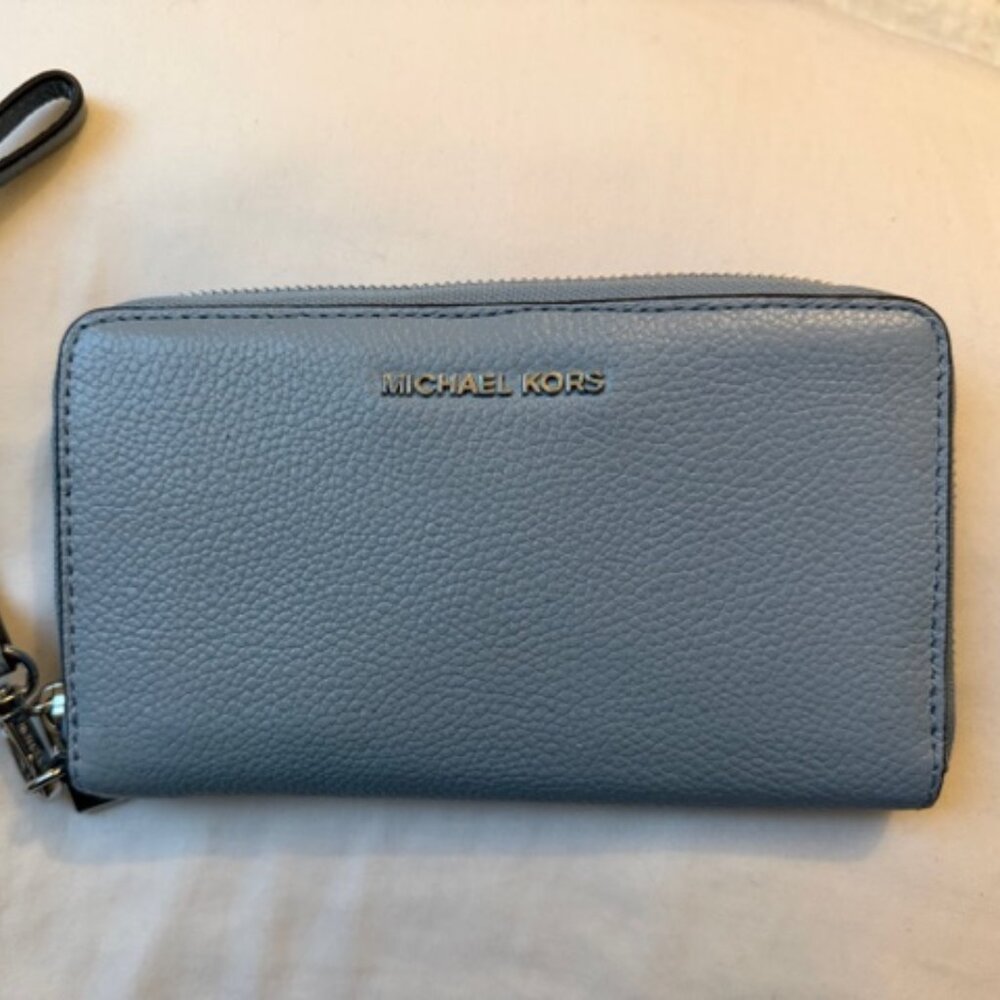 Michael Kors Light Blue Zip Around Wallet